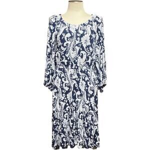 Talbots 3/4 Sleeve Midi Dress Paisley Print Blue White Large